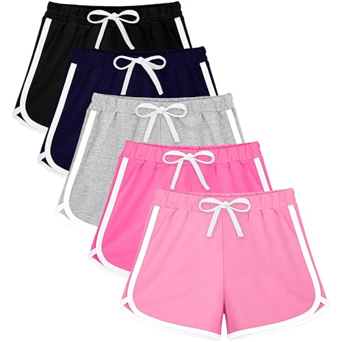 Resinta 5 Packs Girls Cotton Athletic Shorts Active Running Shorts Toddler Summer Shorts Dolphin 4T-5T