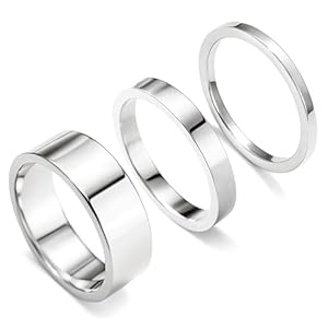 Silver Rings for Women Non Tarnish, Gold Wedding Bands for Men, Stainless Steel Chunky Knuckle Pinky Open Adjustable Ring Set for Jewelry Gift Size 5-13
