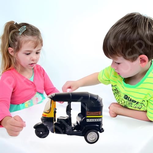 Image of PLUSPOINT Auto Rickshaw Toy,with Pull Back Action City Traffic Vehicles Public Transport Toy with Light and Sound for Aged 3 4 5 6 Boys and Girls,Kids Party Favors Gifts (Auto Rickshaw) (Black)