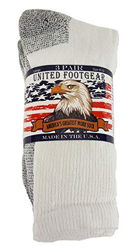 Yankee Forge 3 Pair Pack Cotton Crew Work Socks - Made In USA (White)