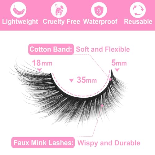 Fox Eyelashes False Lashes Dramatic Faux Mink Lashes Wispy 18mm Long Angel Wing Eyelash Lift Fake Eye Lashes Pack 7 Pairs