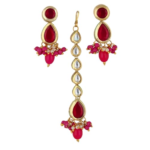 Image of Lucky Jewellery Meenakari 18k Gold Plated Tika Earring Combo Uncut Big Faux Kundan Choker Necklace set