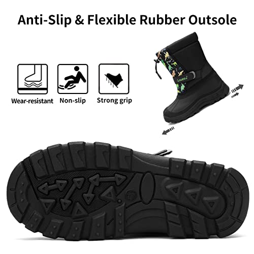 Greatonu Kids Snow Boots Waterproof Boys Girls Winter Boots Mid Calf Insulated Duck Boots Black Dinosaur Little Kid 13 #TOP4