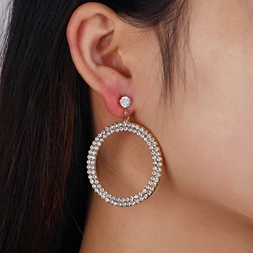 Yiendoo Statement Crystal Hoop Dangle Earrings Fashion Bridal Rhinestone Hoop Drop Earrings Lightweight Large Circle Crystal Earrings Silver Sparkly Crystal Prom Earrings Jewelry For Women And Girls #TOP2