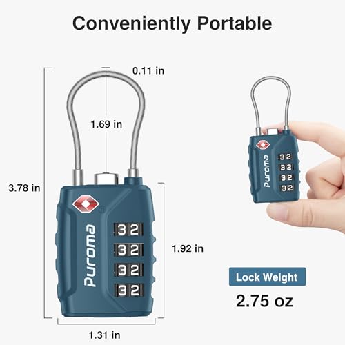 Image of Puroma TSA Approved Luggage Lock, 4 Digit Combination Travel Locks Resettable Code Lock with Zinc Alloy Body for Suitcase, Toolbox, Backpack, Bag, Gym Locker, Basic Blue Peacock