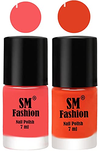 Image of Long Lasting Nail Polish | Nail Paint Combo 7 ml Each) - Set of 2 Light Pink-Reddish Orange