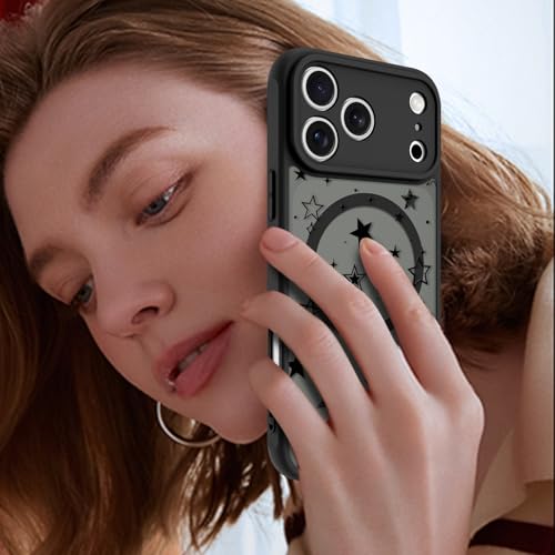 Image of KANGHAR Case for iPhone 17 Pro Max Stars Pattern | [Compatible with Magsafe] Cute Protective Magnetic Case for Girls Women Men Black