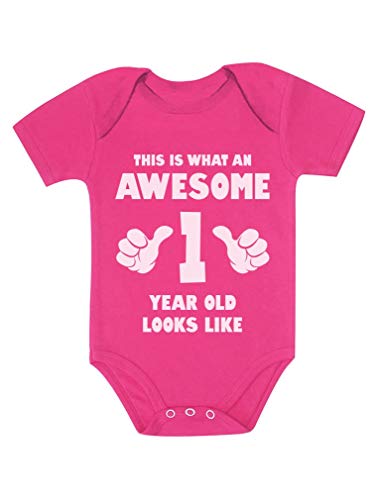 Tstars 1st Birthday Bodysuit for Baby Boys or Girls - This Is What an Awesome 1 Year Old Looks Like Outfit 18M Wow pink