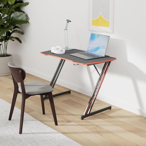 Image of 47 Inch Modern Gaming Desk for Home Office, Z Shaped Computer Desk for Teen, Large PC Gaming Table Adjustable Feet with Headphone Hook & PVC Surface