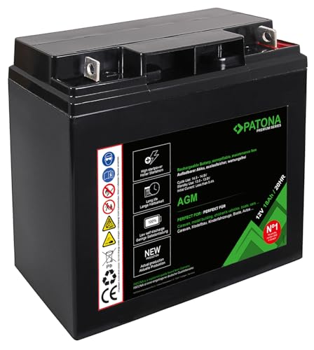 PATONA Premium AGM Batería de Plomo 12V 18Ah, más 1800 Ciclos de Carga, Prueba de Fugas, Libre de Mantenimiento, baja Autodescarga, Construcción Resistente a las Vibraciones, 180x77x163mm 4,85kg