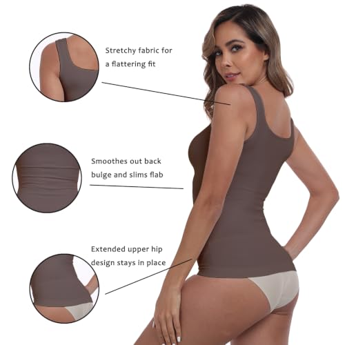 Image of YIOIOIO Womens Shapewear Tank Top Square Neck Tummy Control Compression | No Bust Compression, Anti-Roll Hem, Back Support, Seamless Design, 4-Way Stretch, All-Day Wear Comfort