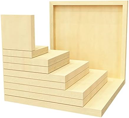 Worown 10 Pcs 5 Sizes (10, 15, 20, 25 & 30 cm) Wood Panels, Canvas Wooden Panel Boards for Painting, Arts, Crafts and DIY Clay Wooden Panels