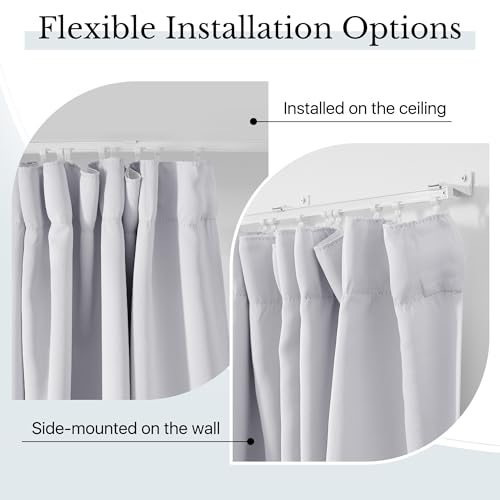 Image of RYB HOME Blackout Extra Wide Room Divider Curtains with Flexible Silent Track Wall /Ceiling Mount, Floor to Ceiling Curtain with Hooks for Living Room /Bedroom, White, W180 x L108, 1 Panel