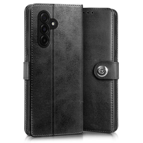 Image of WOW IMAGINE Shock Proof Flip Cover Back Case for Samsung Galaxy M17 5G | A17 5G | F17 5G (Magnetic Button Flip Case | Wallet Pockets & Stand | Leather Finish | Haze Black)