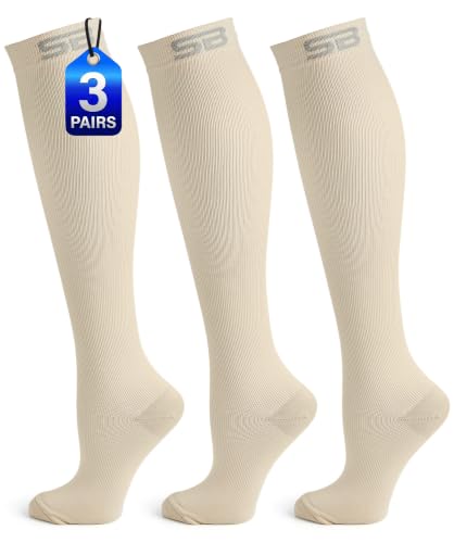 Image of SB SOX 3-Pair Compression Socks (15-20mmHg) for Men & Women - Comfortable Socks, Easy to Put On - Best Socks for Daily /Any Use, Running, Nurse, Travel