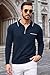 COOFANDY Men's Knit Polo Long Sleeve Casual Retro Contrast Collared Sweater V Neck Golf Navy Blue