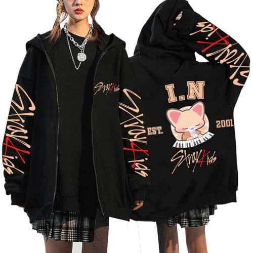 KASENFASHION Harajuku Sweat à Capuche – Y2K Sweat à Capuche zippé Mignon BangChan Lee Know Changbin Hyunjin Han Felix Seungmin I.N Motifs Unisexe Harajuku Streetwear, Noir4, S