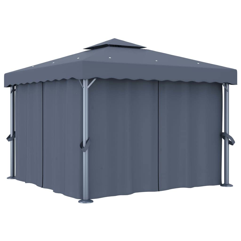 vidaXL Pavillon – mit Vorhang, Doppeldachdesign, 3x3 m, Anthrazit, Aluminium