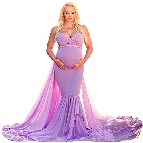 BEAUTYMISC Robe De Séance Photo De Maternité Robe De Maternité Tube sans Bretelles À Épaules Dénudées Élégante Robe De Photographie Ajustée Cover