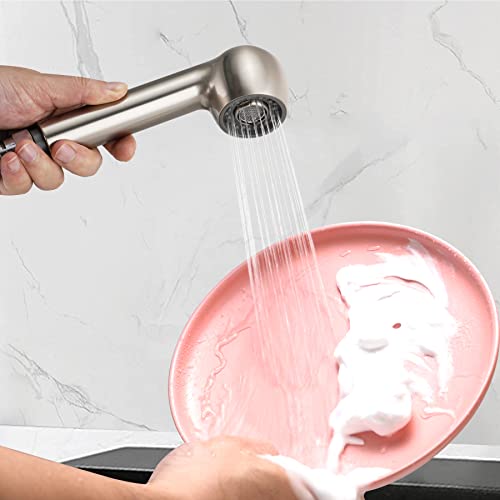 Hibbent Replacement Sprayer Pull Out Spray Head For Kitchen Sink Pull-Down Faucet G1/2 Or 13/16Inch Thread 2-Function Stream Aerated Flow- Brushed Nickel thumb #3