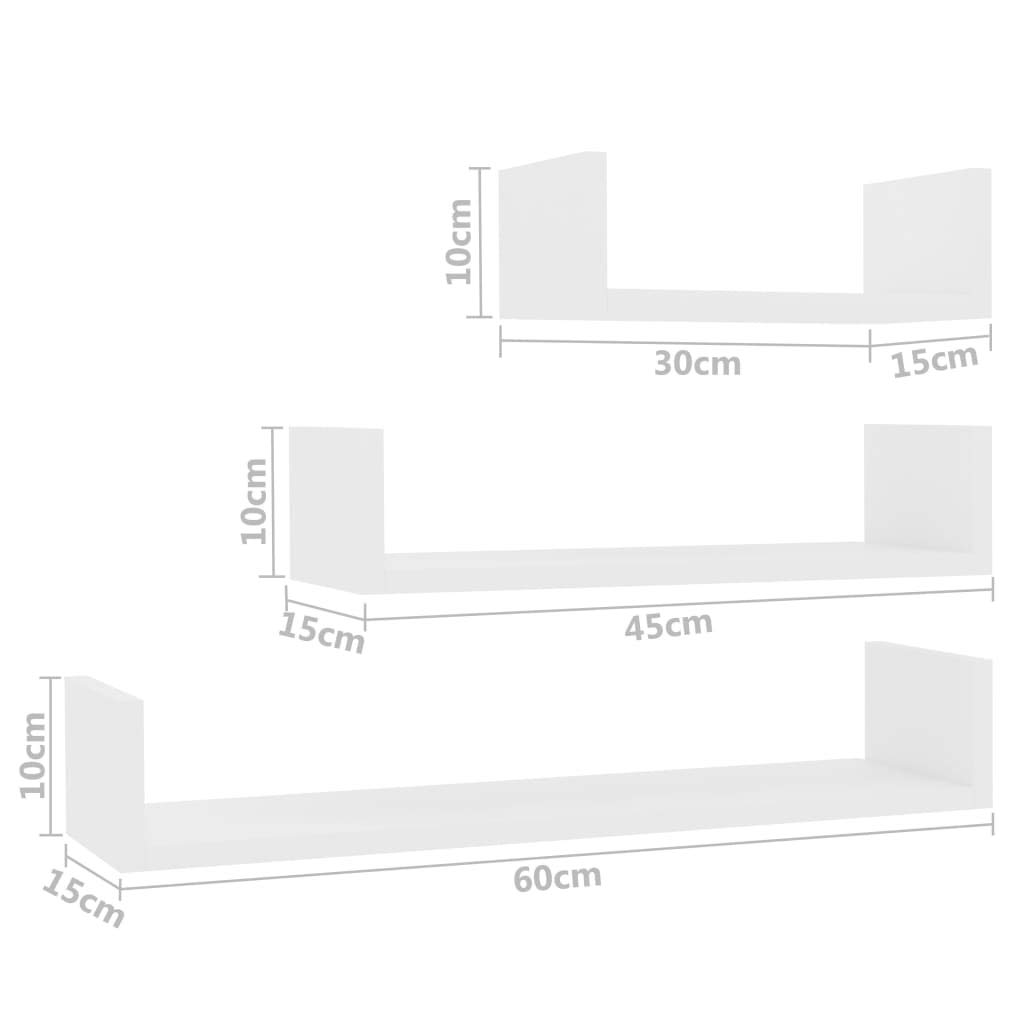 FIRBNUS 3 Piezas Estantes de Pared de Madera Contrachapada Diseño en Forma U Estantes de Wall Estante de Exhibición Suspendidas de Tablero Blanco Ideal para Hogar Oficina Dormitorio