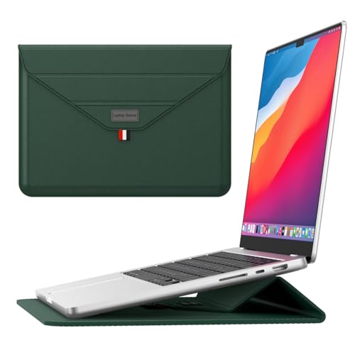 Gyanm 15.6 Inches 2 in 1 Laptop Sleeve Case with Stand,Laptop Case for MacBook Air/Pro/Dell/HP/Lenovo/Asus Notebook, Slim 15-16' Lightweight Computer Sleeve Bag for Women Men (Green, 15-15.6 Inch)