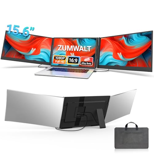 15.6' Laptop Screen Extender, 1080P FHD Triple Portable Monitor for Laptops, Ultra-Slim Travel Dual Monitor Fit for 13-17.3' Laptops, USB-C Plug&Play Extended Screen Compatible with Win/Mac/Android