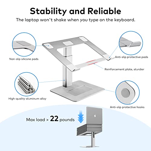 Vecofo Laptop Stand For Desk, Ergonomic Aluminum Laptop Stand Adjustable Height From 7-15", Sitting And Standing Laptop Riser For 10-17" Notebook (Silver) #TOP4