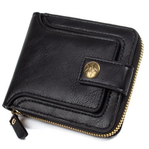 SUMGOGO Small Wallets for Men Zipper Around Pocket Bifold Wallet Leather Short Billfold Card holder Coin Purse (Coffee)