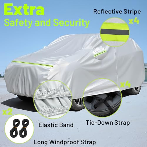 Image of Favoto Car Cover Waterproof Custom Fit for Outback Windproof Heavy Duty Car Cover for Automobiles Outdoor with Reflective Strips All Weather Snow Sun Dust UV Protection