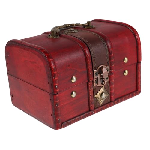 PartyKindom Joyero Antiguo De Madera: Caja De Almacenamiento Retro Para Adornos, Pequeño Cofre Decorativo Con Cerradura Para Decoración Y