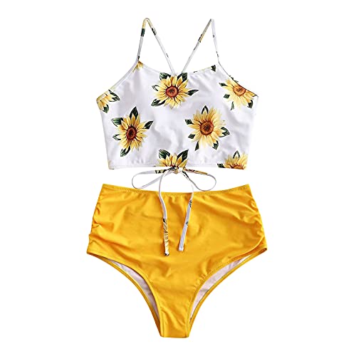 Bikinis Mujer 2026 Reductores Dos Piezas Conjunto De Bikini Sexy Traje De Baño Dos Piezas Push Up con Triángulo para Mujer Moda Piscina En La Playa(Yellow, XL)