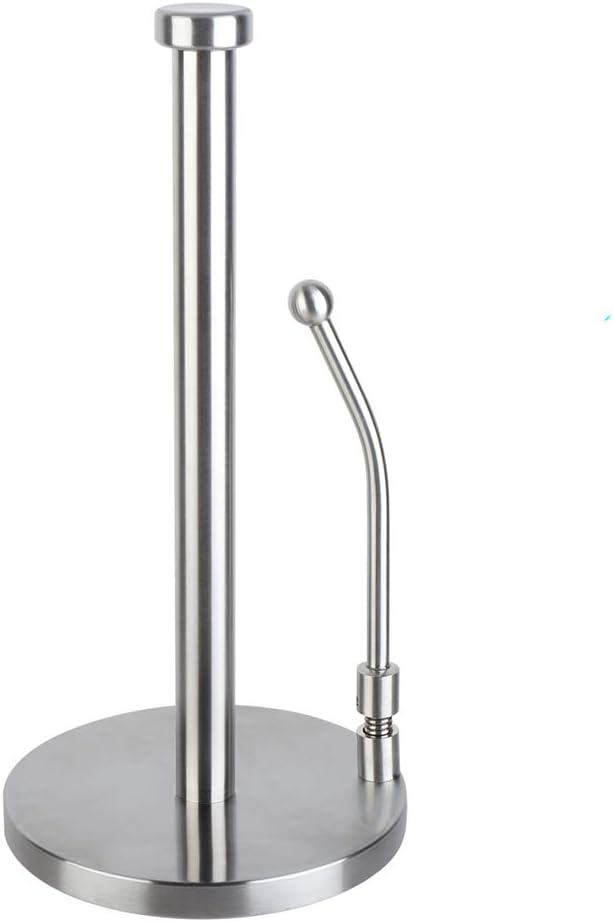 iHarbort Stainless Steel Paper Towel Holder Stand, Countertop Paper Towel Holder Rack/Dispenser with an Adjustable Spring Arm to fix Paper roll for Kitchen Bedroom