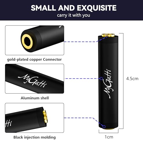 Mygatti 3.5mm AUX Buchse auf Buchse vergoldete Kupplung (2er-Pack),1/8 Stereo Jack auf 1/8 Stereo Jack Adapter, AUX Buchse Verbinder/Adapter Kompatibel mit Kopfhörer, Auto Stereo,Matt-schwarz