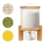 Xuthusman Capacity Airtight Glass Dry Food Storage Container Cereal Rice Dispenser w/Round Bamboo Lids & Cup & Stand (5 L) - Image 3