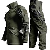 Mens Tactical Uniform Suit Military Combat Shirt and Pants Set Durable Airsoft Gear for Paintball Hunting Green M