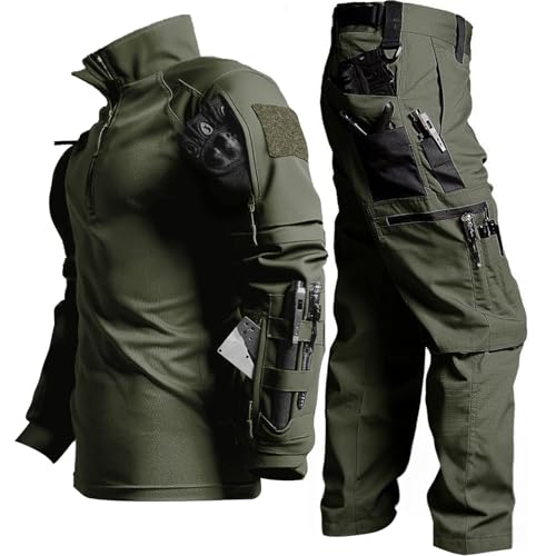 Mens Tactical Uniform Suit Military Combat Shirt and Pants Set Durable Airsoft Gear for Paintball Hunting Green M