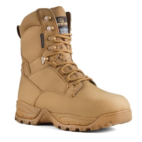 R RUNFUN Men's Waterproof Military Tactical Boots Lightweight Work Boot