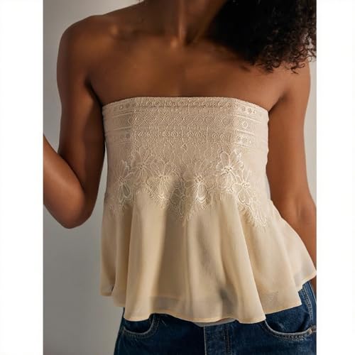 Women Y2k Mesh Tube Tops Floral Embroidery Sleeveless Semi Sheer Strapless Cropped Off Shoulder Cami Bandeau Tops2