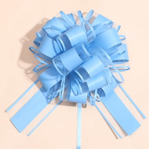 HSXJJ 6 Pieces Pull Bows Sky Blue Gift Bow 6 inches Party Gift Wedding Ribbon Bows for Wrapping Boxes or Flower Decorations Day Gift Decorations (Sky Blue)