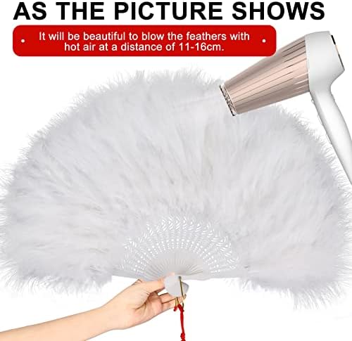 Soekodu 1920s Marabou Feather Fan, Folding Handheld Feather Fan Flapper Hand Fans for Costume Vintage Wedding Gatsby Party Dance Fan (White)