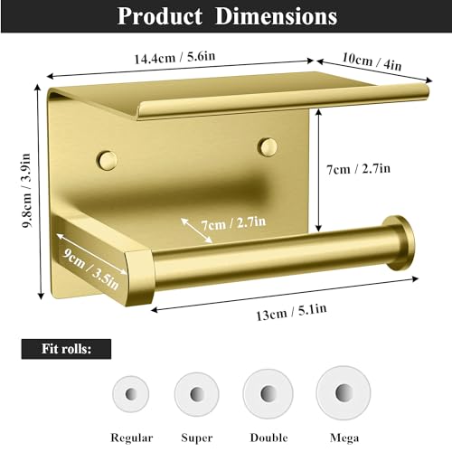 image for Tindbea Toilet Paper Holder with Phone Shelf, Adhesive or Screw Wall M