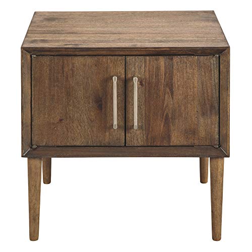 Signature Design By Ashley Kisper Mid-Century Modern Square End Table With Cabinet Storage Space, Dark Brown #TOP2