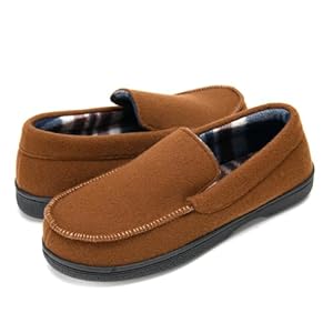 DL Men’s Memory Foam Moccasin Slippers Breathable Moccasin Slippers Micro Wool House Shoes Anti-Slip Sole Indoor Outdoor