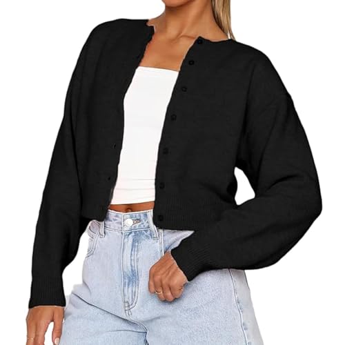 Womens Y2K Cardigan Sweaters Long Sleeve Open Front Button Down Crop Sweater Solid Knit Pullover Fall Outfits Tops
