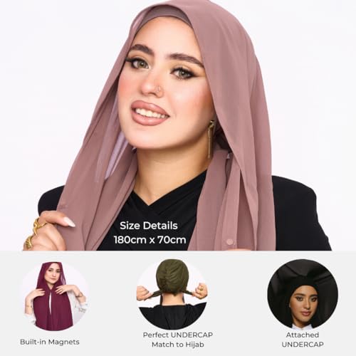Instant Chiffon Hijab 3-in-1 with Built-in Magnets and Attached Match Undercap, Women Hijabs Set.3