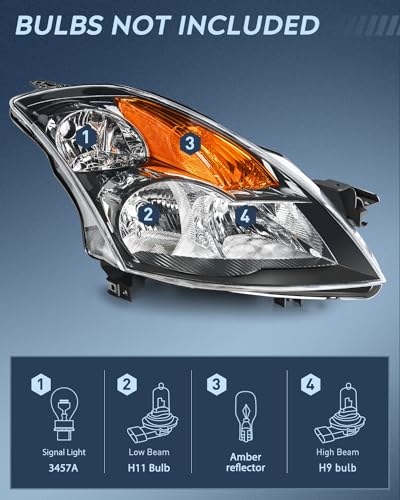 Image of Nilight Headlight Assembly Compatible with 2007 2008 2009 Nissan Altima 4Dr Sedan Headlamps Replacement Black Housing Amber Reflector Clear Lens Driver and Passenger Side
