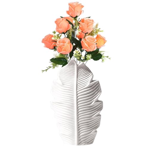 Ceramica Bianco Moderno Vaso per Fiori Grande Decorativo Boho a Forma di Foglia D'acero in Stile Minimalista Nordico per Scrivania, Soggiorno, Tavolo da Matrimonio, Ufficio (L)