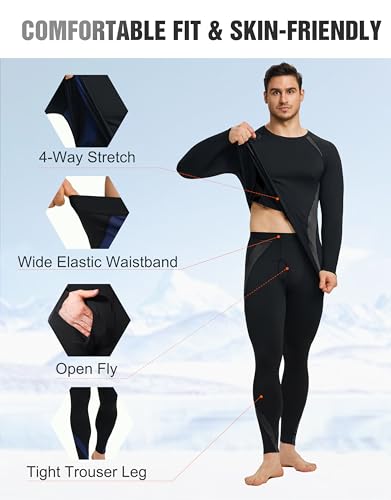 YESWEL Thermounterwäsche Herren M, Winter Skiunterwäsche mit Innenfleece, Funktionsunterwäsche mit Eingriff, Atmungsaktiv Thermo Unterwäsche