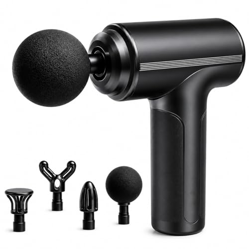 Image of Bouncefit MG-203 Portable Handheld Electric Massage Gun | Body Massager for Pain Relief | Massage Gun for Back, Leg & Full Body | 4 Speed Modes | Long Battery Life | 4 Specialized Heads For Full Body Pain Relief |Multicolour (A1-203)
